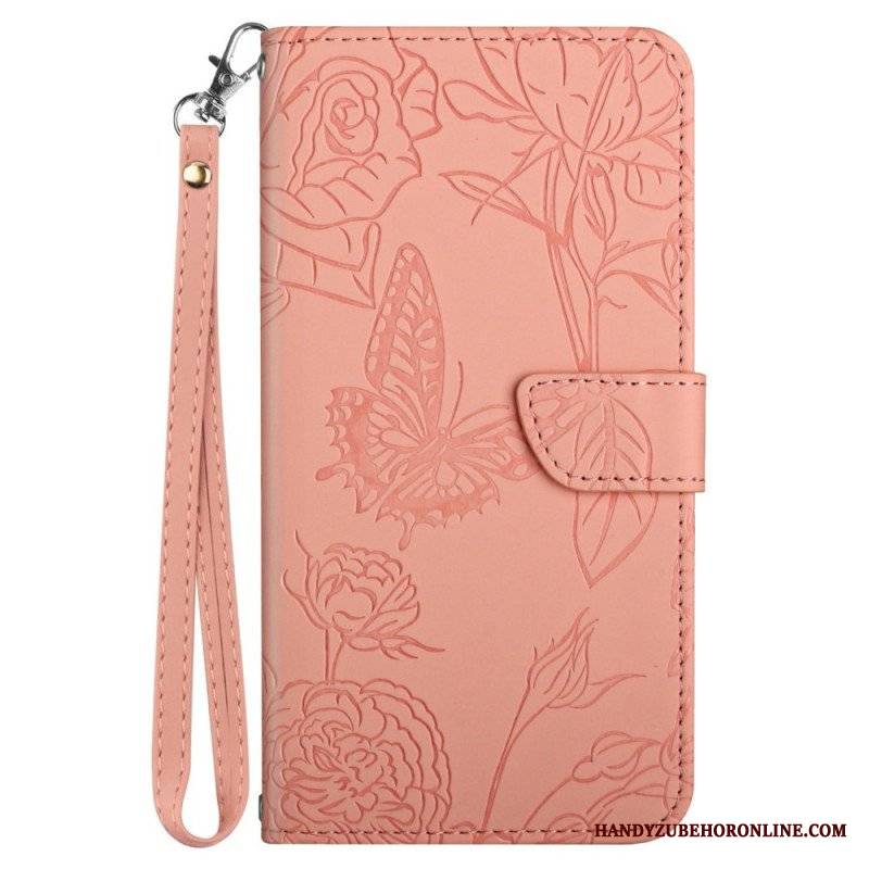 Etui Folio do Samsung Galaxy M23 5G Dyskretne Motyle I Smycz