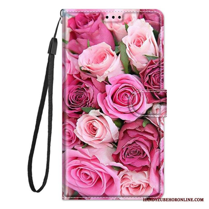 Etui Folio do Samsung Galaxy M23 5G Róże Z Smyczą