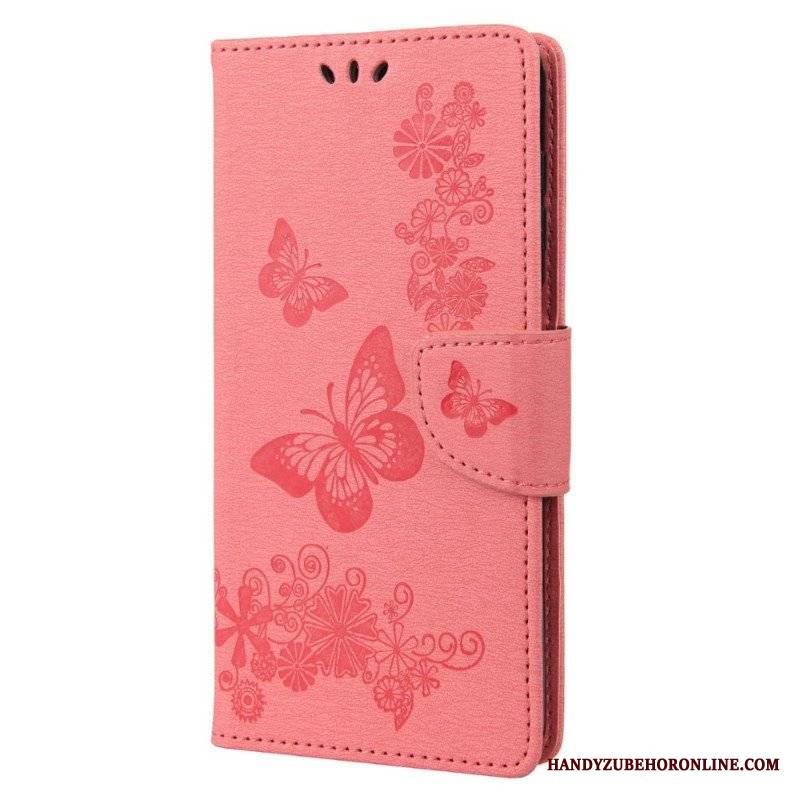 Etui Folio do Samsung Galaxy M23 5G z Łańcuch Stringi Motyle