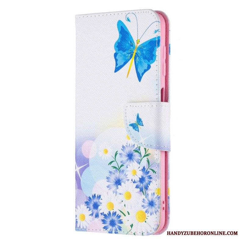 Etui Folio do Samsung Galaxy M32 Malowane Motyle I Kwiaty