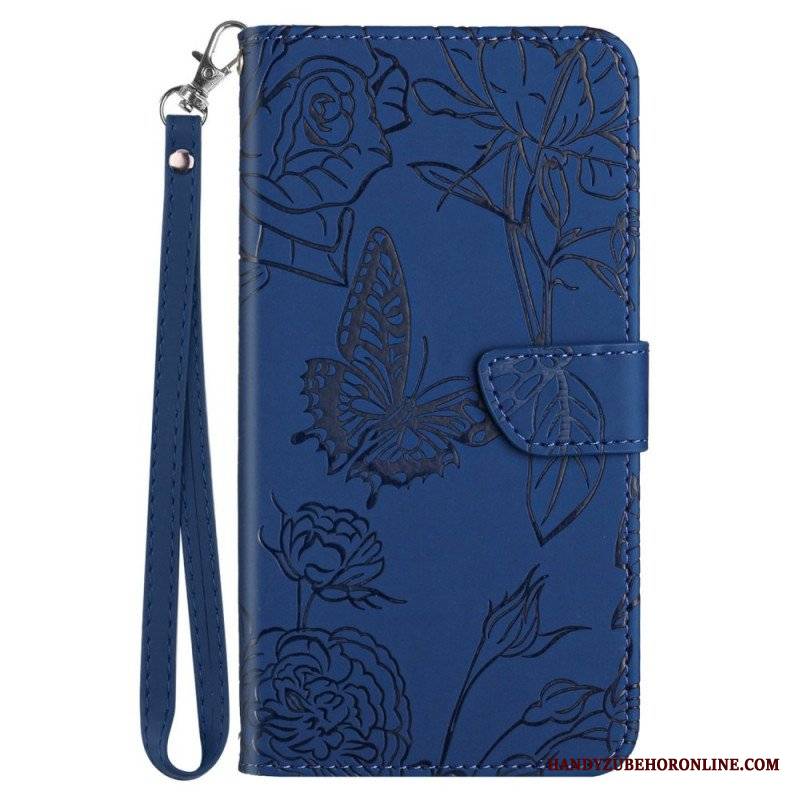 Etui Folio do Samsung Galaxy M33 5G Dyskretne Motyle I Smycz