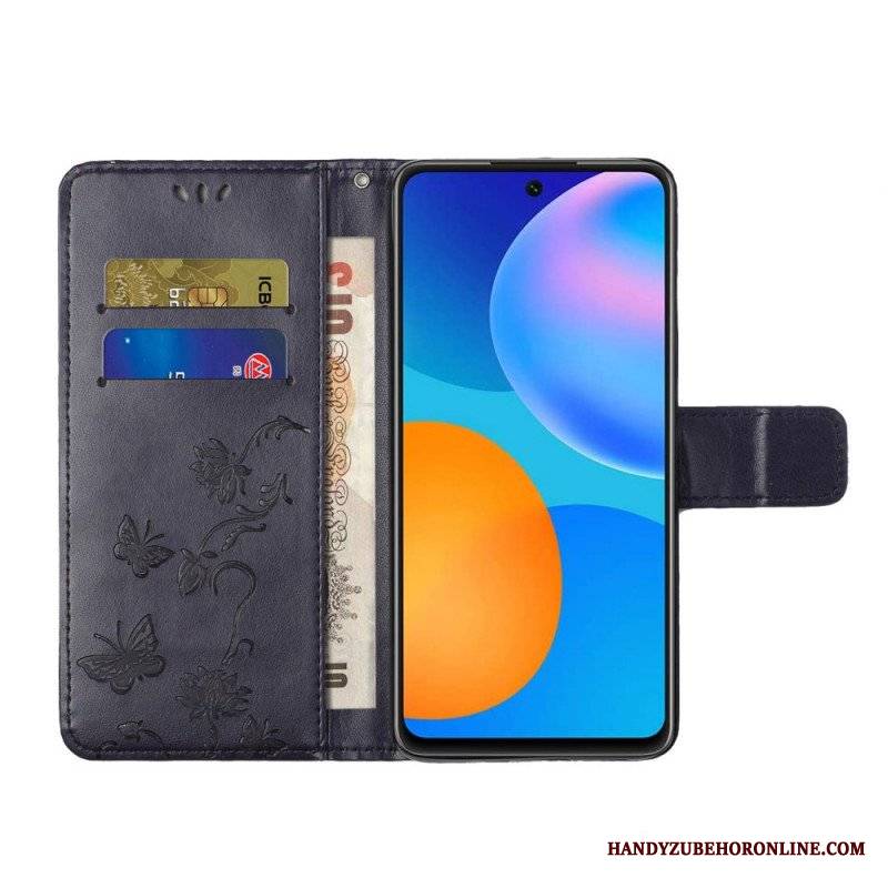 Etui Folio do Samsung Galaxy M52 5G z Łańcuch Pasek W Motyle I Kwiaty