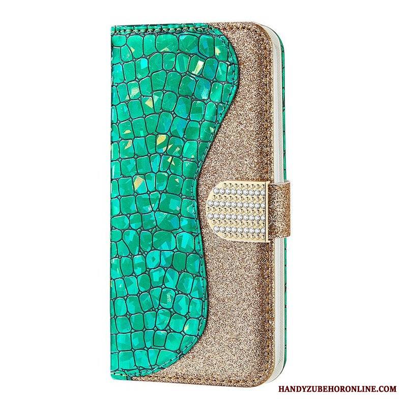 Etui Folio do Samsung Galaxy S21 FE Krokodyle Diamenty