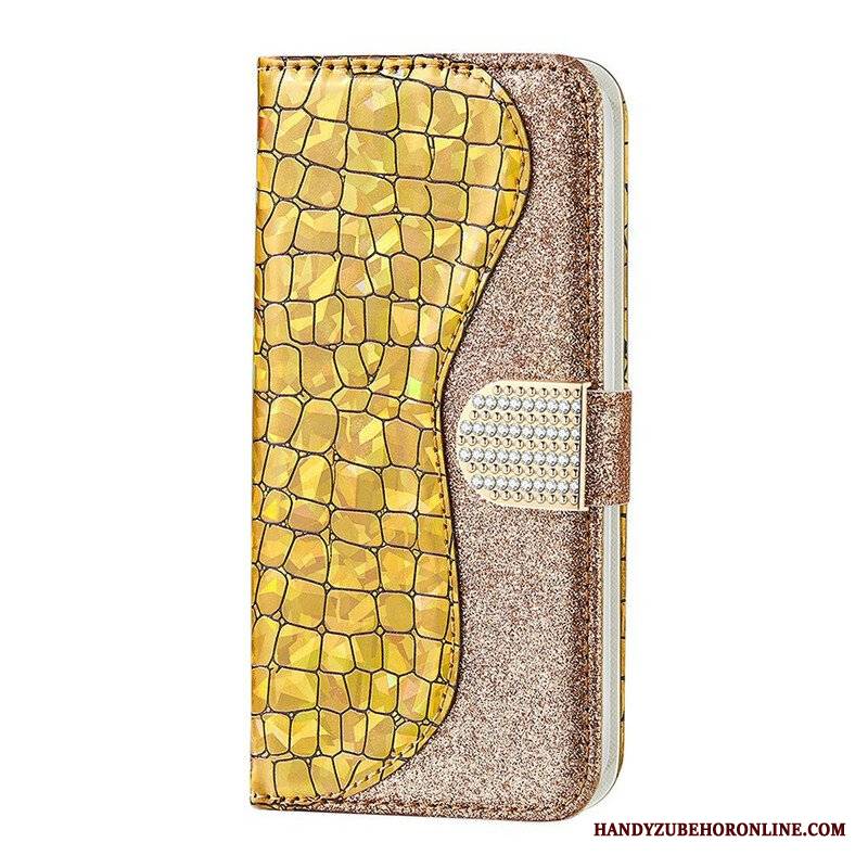 Etui Folio do Samsung Galaxy S21 FE Krokodyle Diamenty