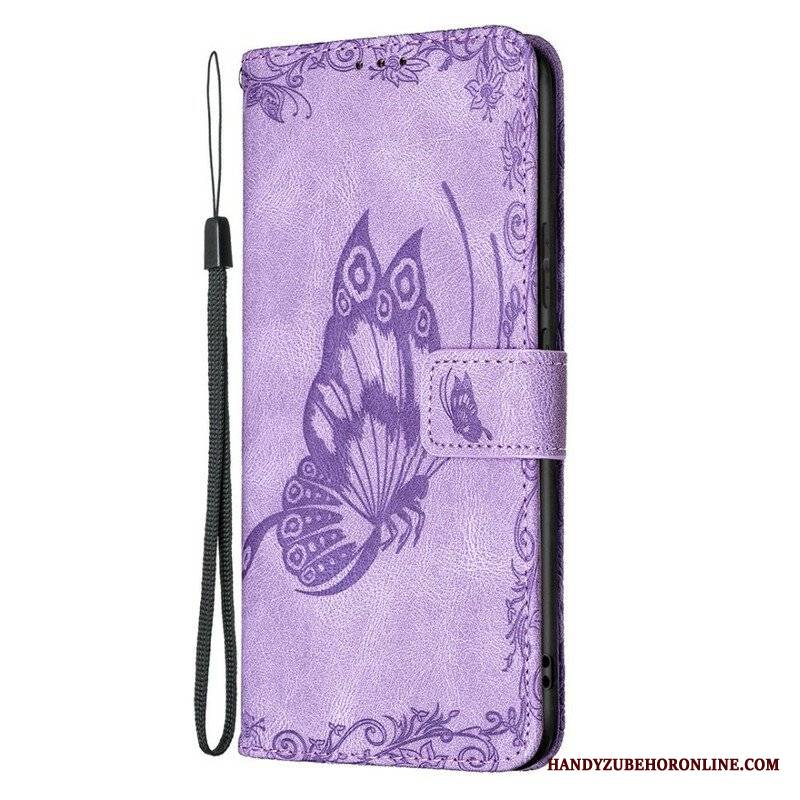 Etui Folio do Samsung Galaxy S21 FE z Łańcuch Barokowy Motyl Z Paskami