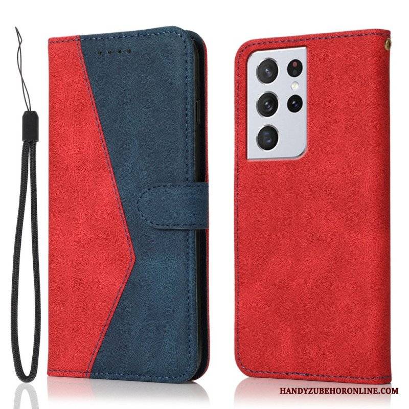 Etui Folio do Samsung Galaxy S21 Ultra 5G Dwukolorowa Trójkątna Sztuczna Skóra