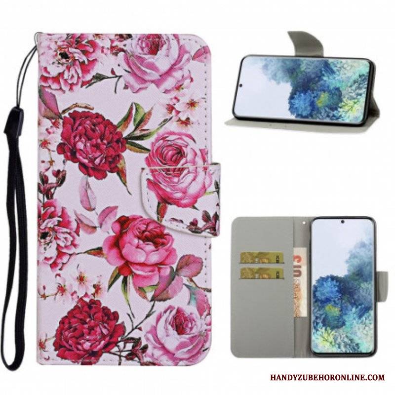 Etui Folio do Samsung Galaxy S21 Ultra 5G Mistrzowskie Kwiaty Z Paskiem