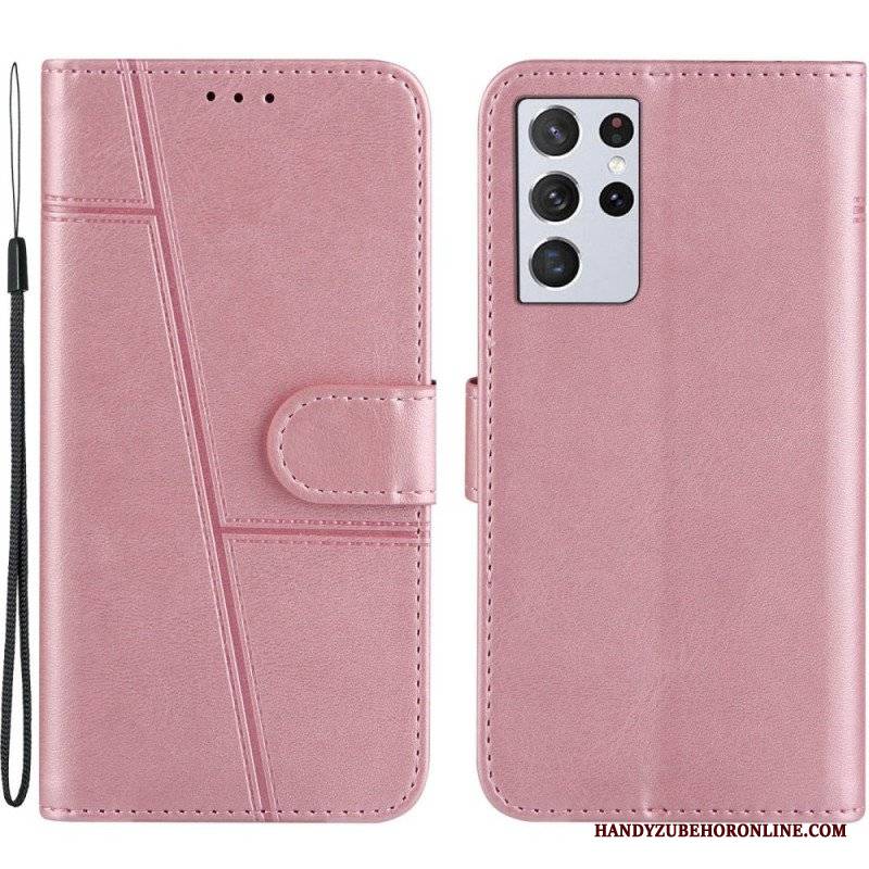 Etui Folio do Samsung Galaxy S21 Ultra 5G z Łańcuch Pasek Z Efektem Skóry Ekologicznej