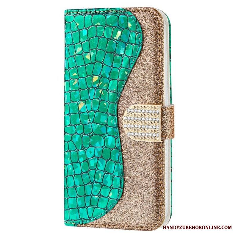 Etui Folio do Samsung Galaxy S22 5G Krokodyle Diamenty