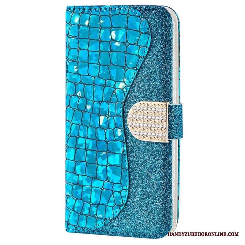 Etui Folio do Samsung Galaxy S22 5G Krokodyle Diamenty