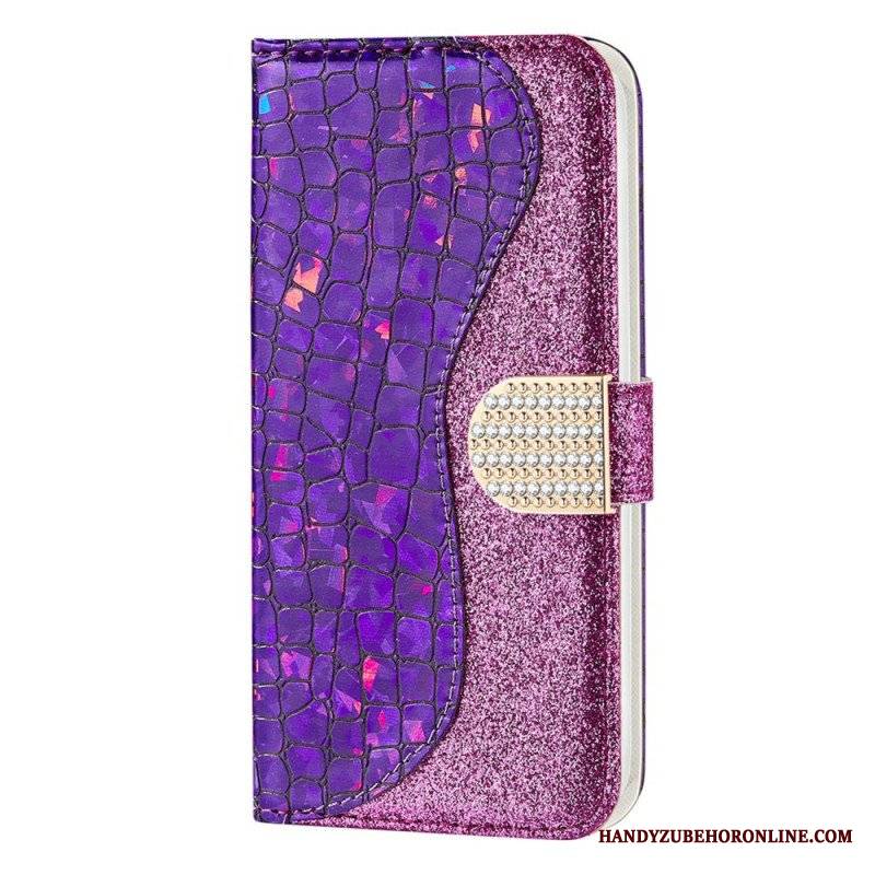 Etui Folio do Samsung Galaxy S22 5G Krokodyle Diamenty