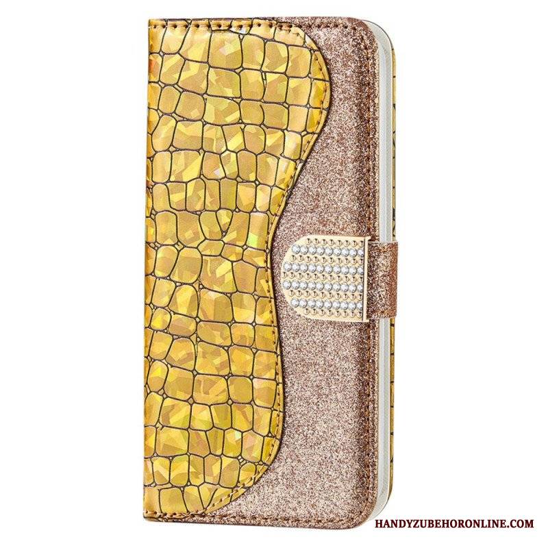 Etui Folio do Samsung Galaxy S22 5G Krokodyle Diamenty