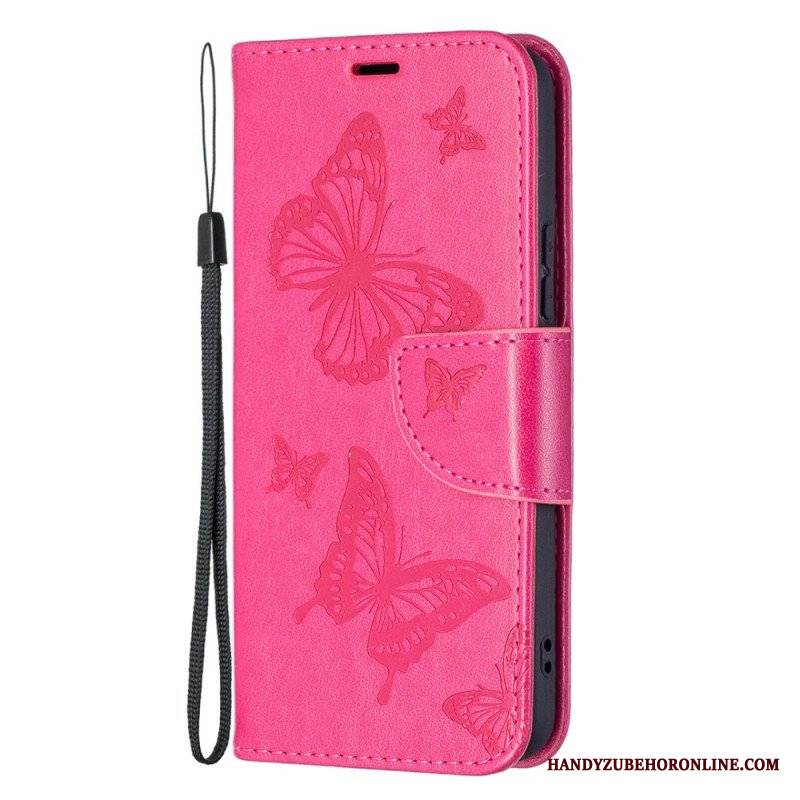 Etui Folio do Samsung Galaxy S22 Plus 5G Motyle W Locie Z Smyczą