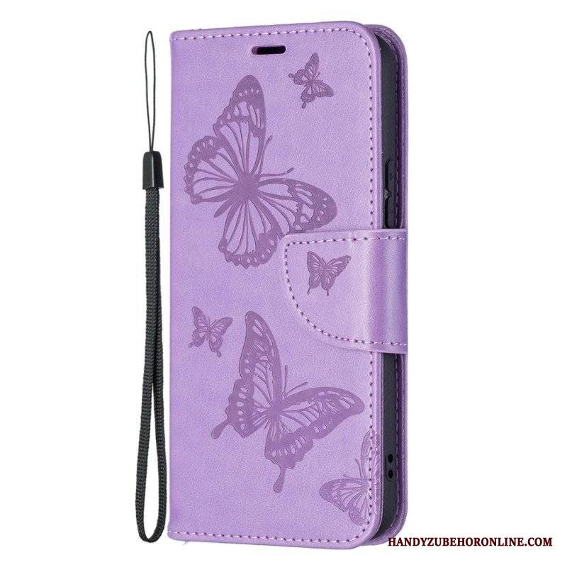 Etui Folio do Samsung Galaxy S22 Plus 5G Motyle W Locie Z Smyczą