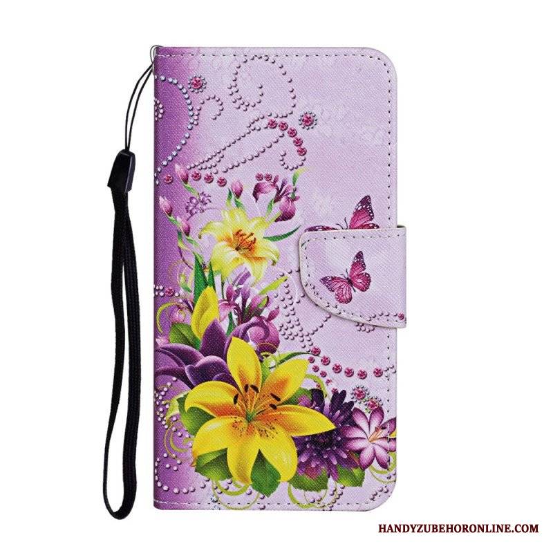 Etui Folio do Samsung Galaxy S22 Ultra 5G Mistrzowskie Kwiaty Z Paskiem