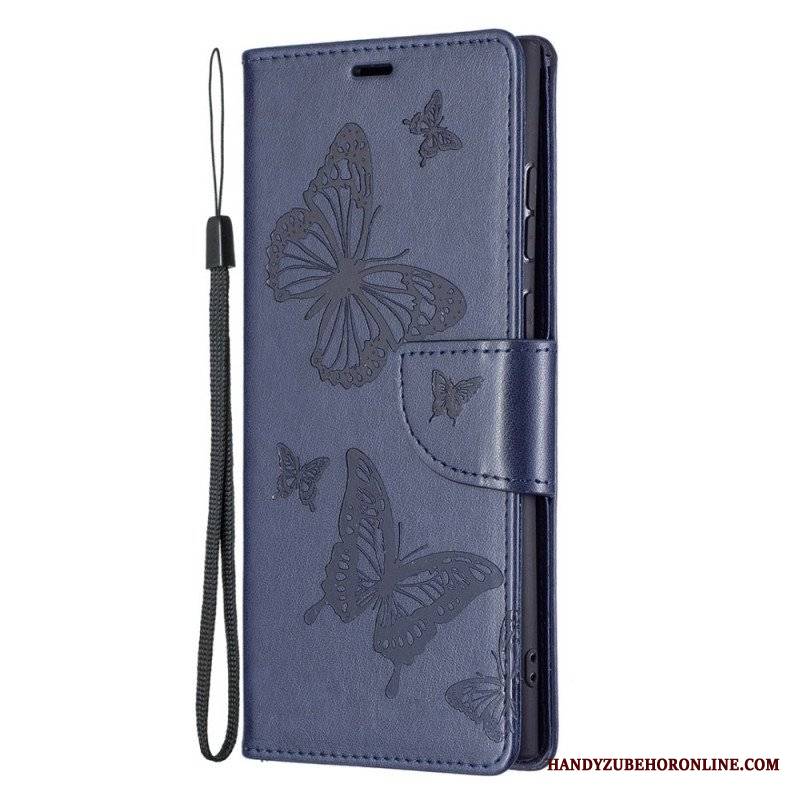 Etui Folio do Samsung Galaxy S22 Ultra 5G Motyle W Locie Z Smyczą