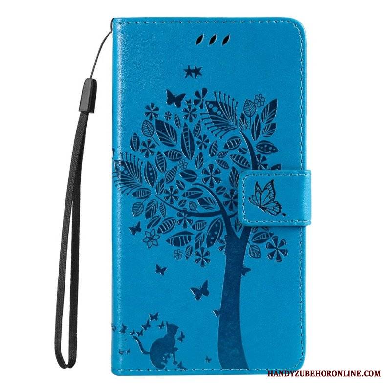 Etui Folio do Samsung Galaxy S23 5G Drapak Dla Kota Ze Smyczą