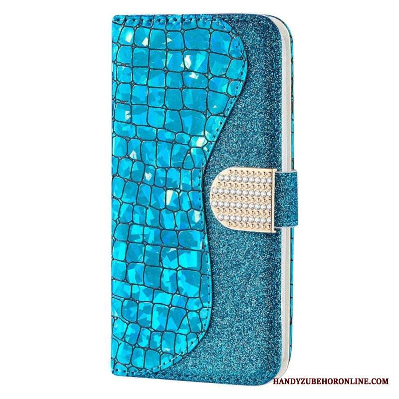 Etui Folio do Samsung Galaxy S23 5G Krokodyle Diamenty