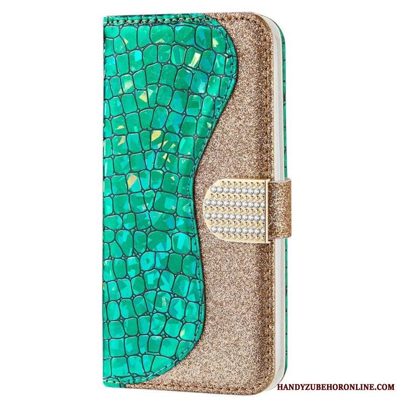 Etui Folio do Samsung Galaxy S23 5G Krokodyle Diamenty