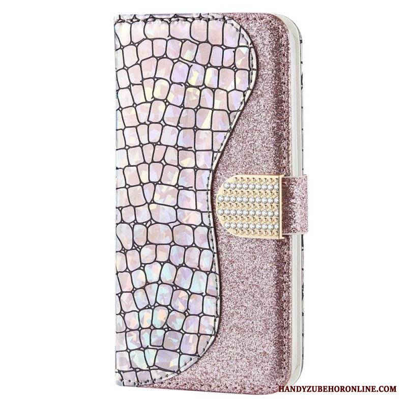 Etui Folio do Samsung Galaxy S23 5G Krokodyle Diamenty