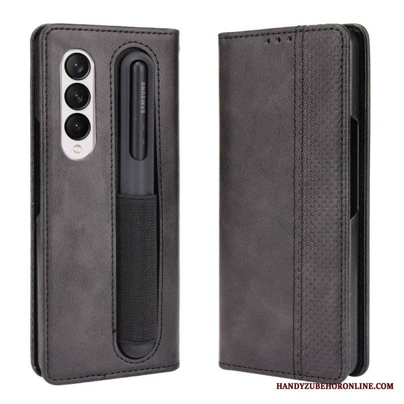 Etui Folio do Samsung Galaxy Z Fold 3 5G Stylizowany Uchwyt Na Rysik Z Efektem Skóry