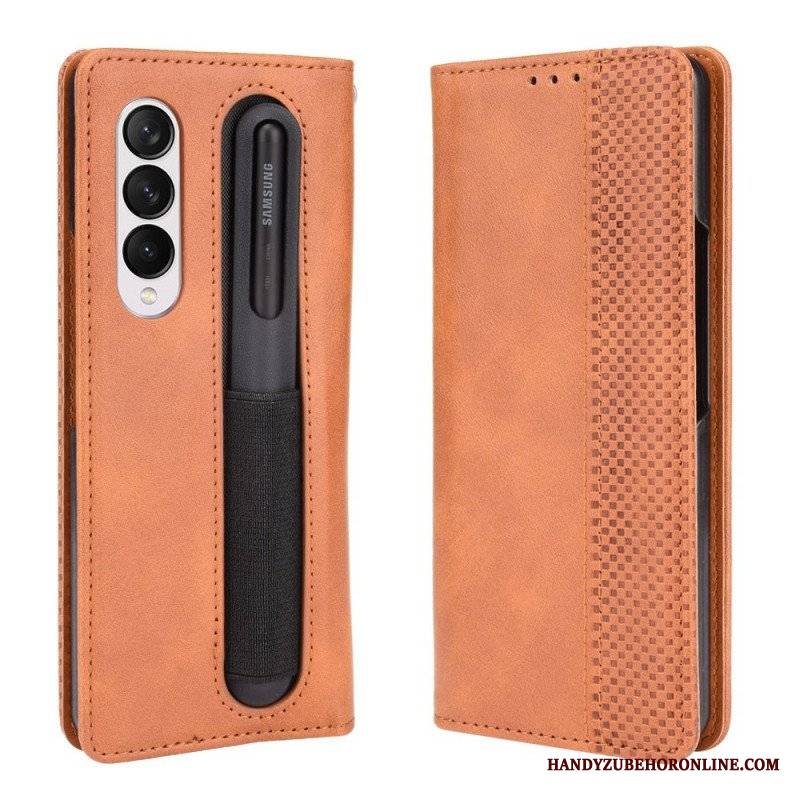 Etui Folio do Samsung Galaxy Z Fold 3 5G Stylizowany Uchwyt Na Rysik Z Efektem Skóry