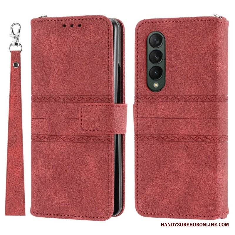 Etui Folio do Samsung Galaxy Z Fold 4 Wzór Paska Ze Sztucznej Skóry