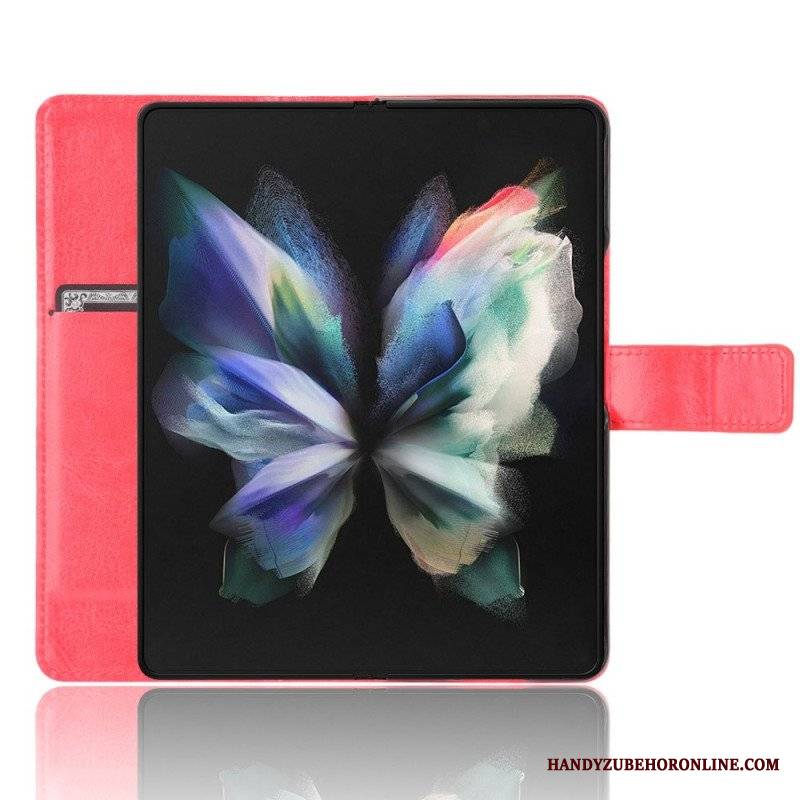 Etui Folio do Samsung Galaxy Z Fold 4 z Łańcuch Klasyczna Gładka Sztuczna Skóra Z Paskami