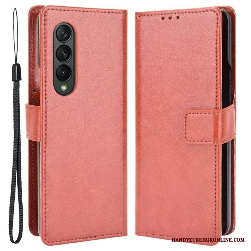 Etui Folio do Samsung Galaxy Z Fold 4 z Łańcuch Klasyczna Gładka Sztuczna Skóra Z Paskami