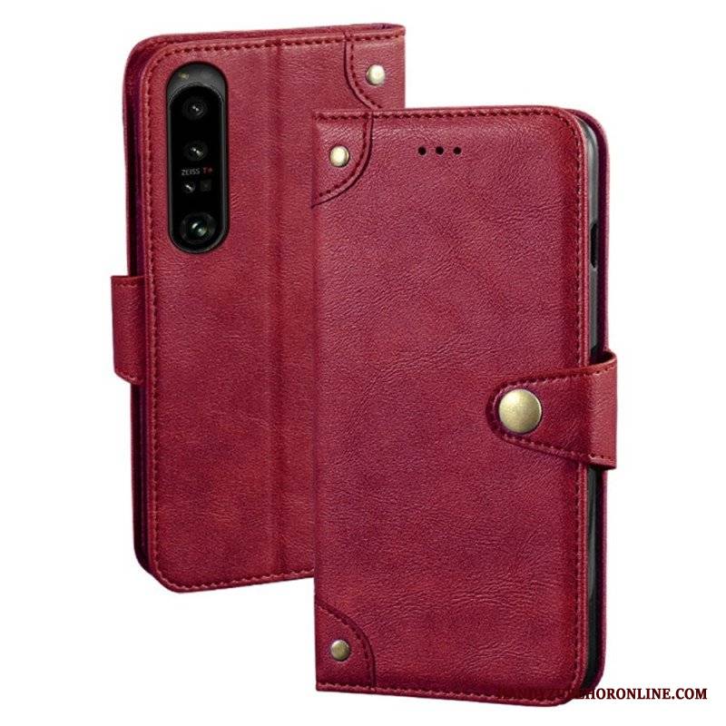 Etui Folio do Sony Xperia 1 IV Styl Skórzany Z Nitami Idewei