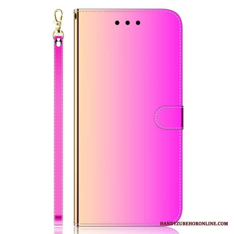 Etui Folio do Xiaomi 13 Sztuczna Lustrzana Skóra Z Paskiem