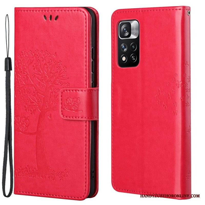 Etui Folio do Xiaomi Redmi Note 11 Pro / 11 Pro 5G z Łańcuch Drzewo Stringów I Sowy