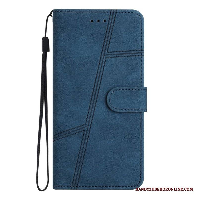 Etui Folio do Xiaomi Redmi Note 12 5G z Łańcuch Paskowaty Geometryczny Skórzany Styl