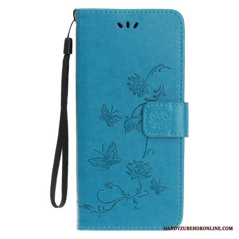 Etui Folio do iPhone 13 Mini z Łańcuch Pasek W Motyle I Kwiaty