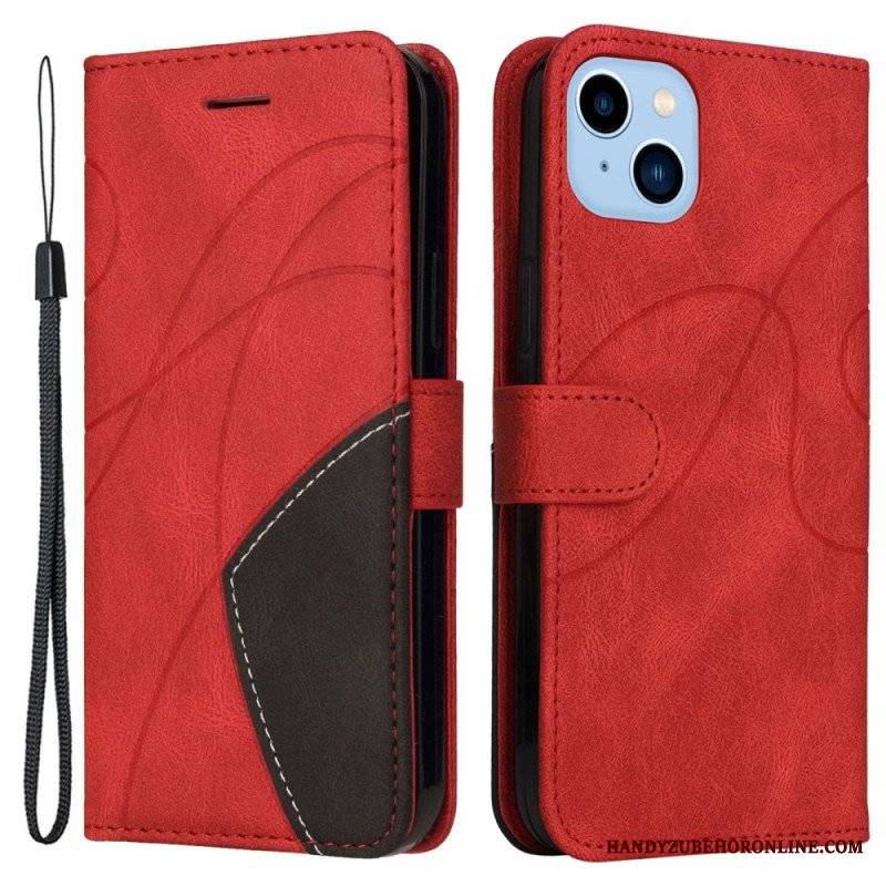 Etui Folio do iPhone 14 Plus Dwukolorowa Sygnowana Sztuczna Skóra