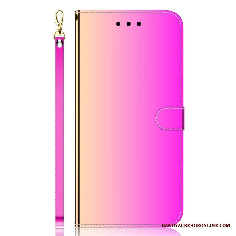 Etui Folio do iPhone 14 Pro Max Osłona Lusterka Ze Sztucznej Skóry