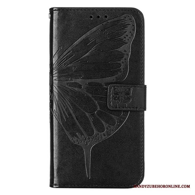 Etui Folio do iPhone 14 Pro Max z Łańcuch Barokowy Motyl Z Paskami