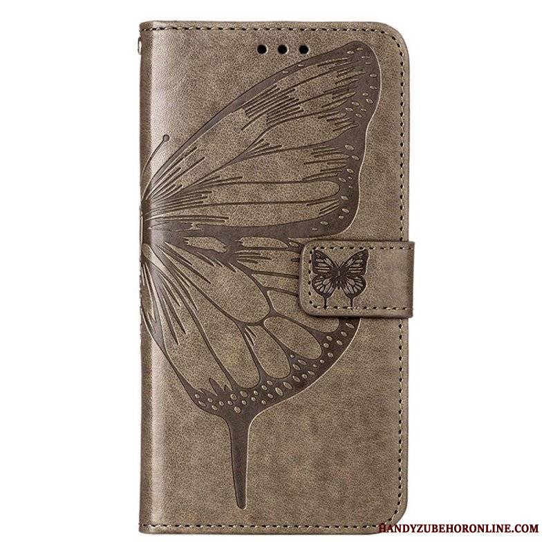 Etui Folio do iPhone 14 Pro Max z Łańcuch Barokowy Motyl Z Paskami