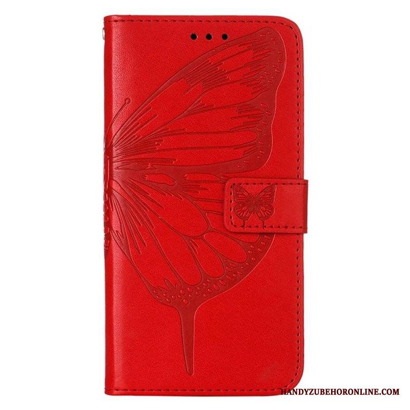 Etui Folio do iPhone 14 Pro Max z Łańcuch Barokowy Motyl Z Paskami