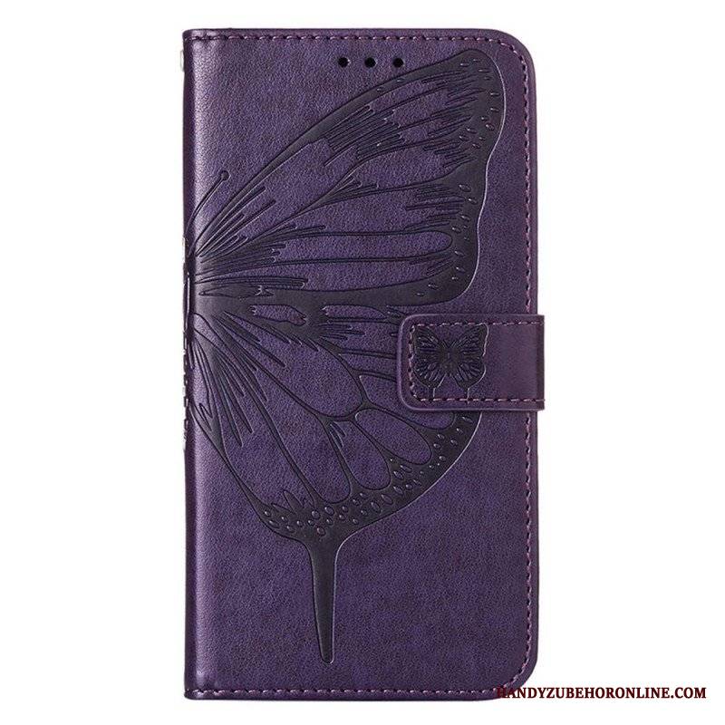 Etui Folio do iPhone 14 Pro Max z Łańcuch Barokowy Motyl Z Paskami