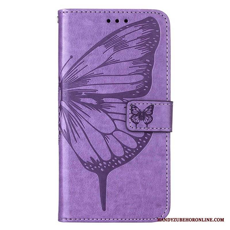 Etui Folio do iPhone 14 Pro Max z Łańcuch Barokowy Motyl Z Paskami