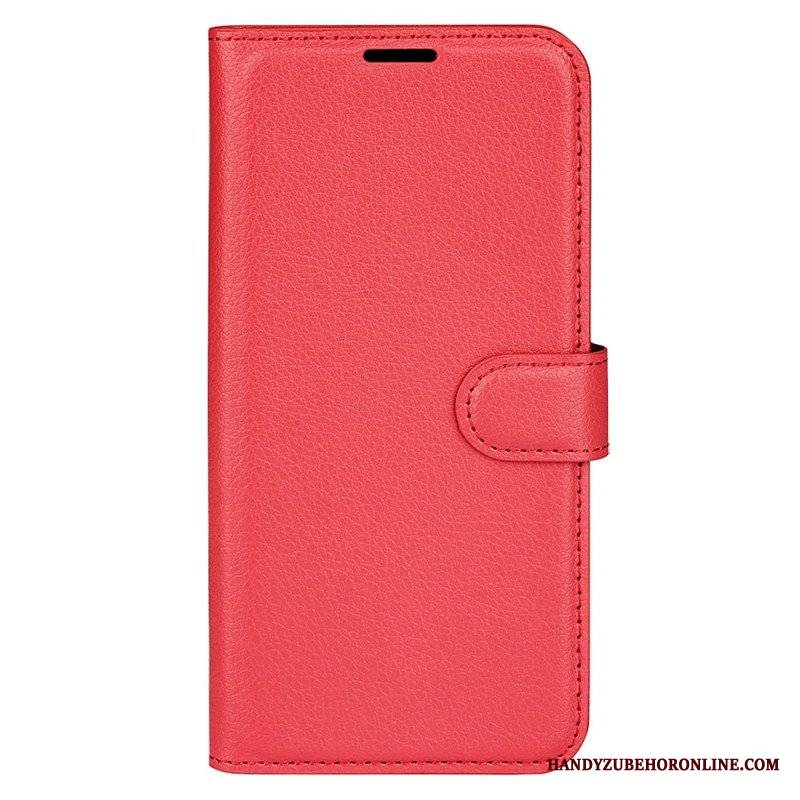 Etui Folio do iPhone 15 Plus Klasyczna Sztuczna Skóra Litchi