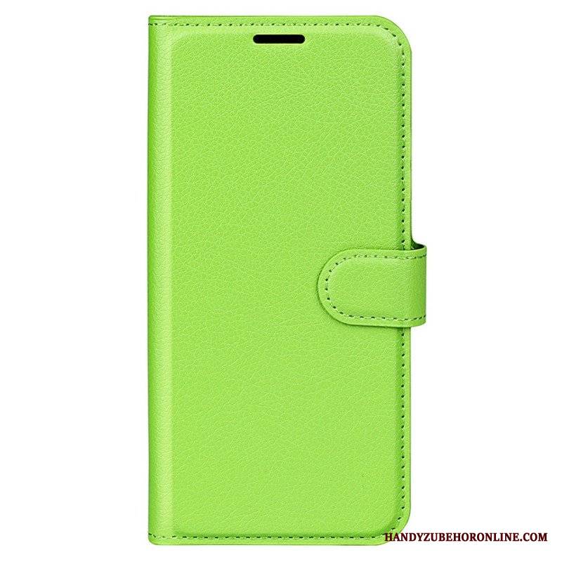 Etui Folio do iPhone 15 Plus Klasyczna Sztuczna Skóra Litchi