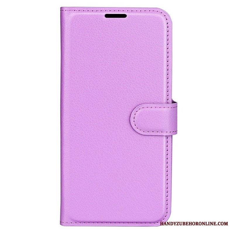 Etui Folio do iPhone 15 Plus Klasyczna Sztuczna Skóra Litchi