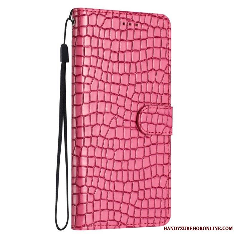 Etui Folio do iPhone 15 Plus Styl Krokodyla Z Paskiem