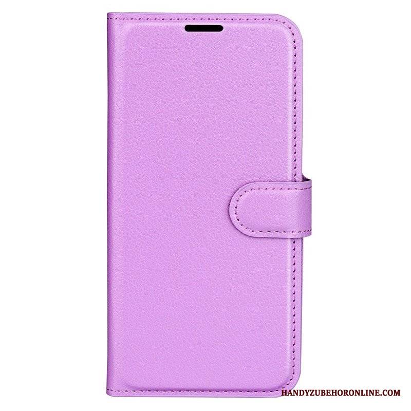 Etui Folio do iPhone 15 Pro Max Klasyczna Sztuczna Skóra Litchi