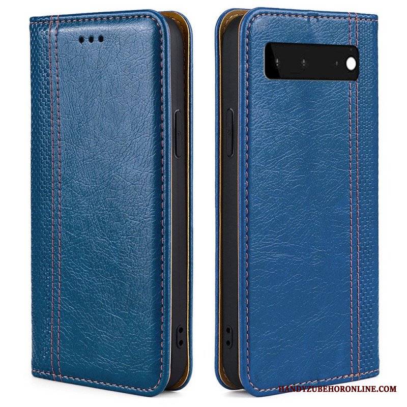 Etui Na Telefon do Google Pixel 6 Etui Folio Przeszycia Ze Skóry Liczi