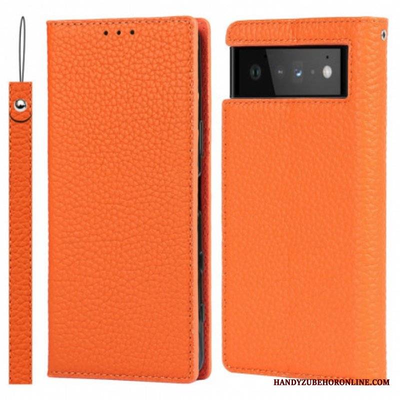 Etui Na Telefon do Google Pixel 6 z Łańcuch Etui Folio Oryginalny Skórzany Pasek Litchi