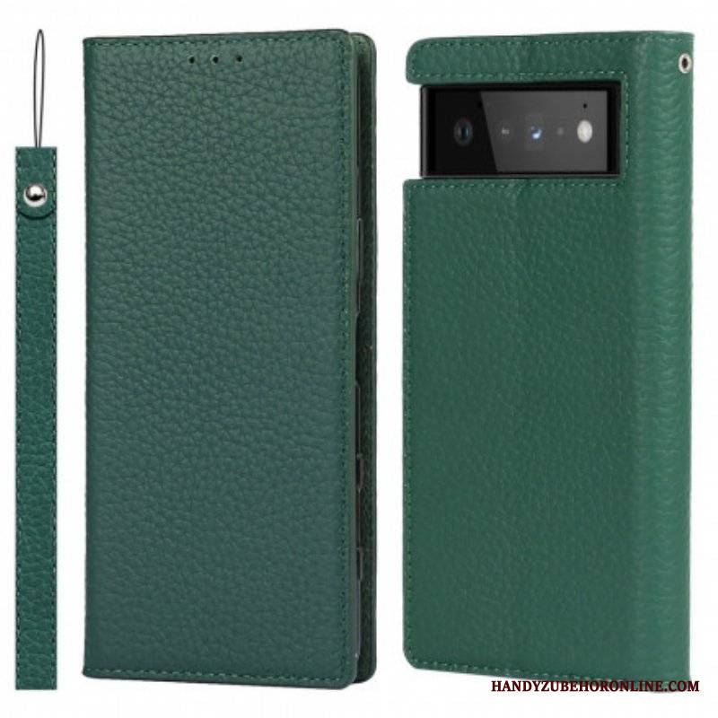 Etui Na Telefon do Google Pixel 6 z Łańcuch Etui Folio Oryginalny Skórzany Pasek Litchi