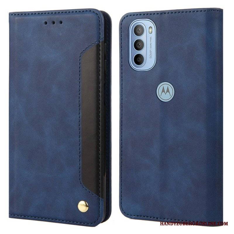 Etui Na Telefon do Moto G51 5G Etui Folio Dwukolorowy Biznesowy Efekt Skóry